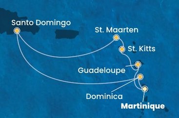 Martinik, Guadeloupe, Svätý Krištof a Nevis, Svatý Martin, Dominikánska republika, Dominika z Fort de France, Martinik na lodi Costa Favolosa