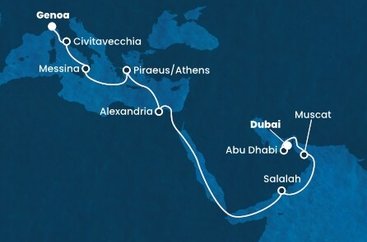 Taliansko, Grécko, Egypt, Omán, Spojené arabské emiráty z Janova na lodi Costa Smeralda