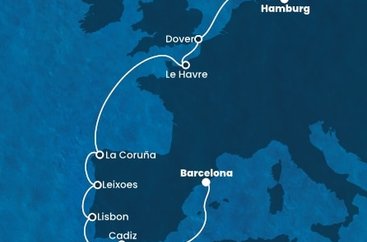 Nemecko, Veľká Británia, Francúzsko, Španielsko, Portugalsko z Hamburgu na lodi Costa Favolosa