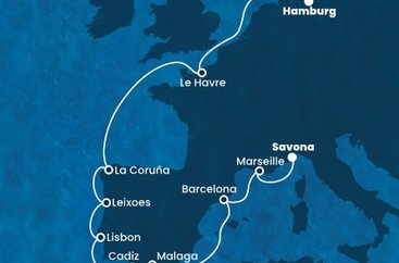 Nemecko, Francúzsko, Španielsko, Portugalsko, Taliansko z Hamburgu na lodi Costa Favolosa