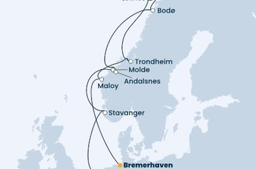 Holandsko, Nórsko, z Andalsnes, Nemecko z Ijmuidenu na lodi Costa Favolosa