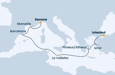 Turecko, Grécko, Malta, Španielsko, Francúzsko, Taliansko z Istanbulu na lodi Costa Fortuna