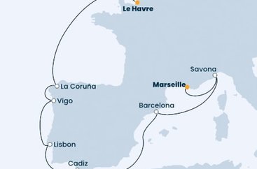 Francúzsko, Španielsko, Portugalsko, Taliansko z Le Havre na lodi Costa Favolosa