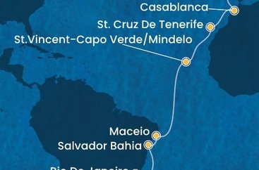 Portugalsko, Maroko, Španielsko, Kapverdy, Brazília z Lisabonu na lodi Costa Diadema