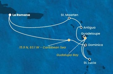 Dominikánska republika, , Dominika, Svätá Lucia, Guadeloupe, Antigua a Barbuda, Svatý Martin z La Romany na lodi Costa Fascinosa