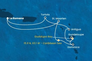 Dominikánska republika, Svatý Martin, , Dominika, Guadeloupe, Antigua a Barbuda, Britské Panenské ostrovy z La Romany na lodi Costa Fascinosa