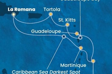 Dominikánska republika, Martinik, Barbados, Guadeloupe, Svätý Krištof a Nevis, Britské Panenské ostrovy z La Romany na lodi Costa Fascinosa