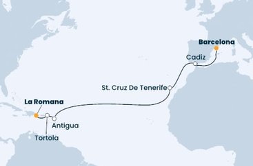Dominikánska republika, Britské Panenské ostrovy, Antigua a Barbuda, Španielsko z La Romany na lodi Costa Pacifica