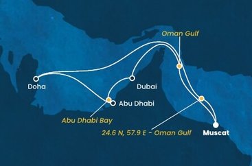 Omán, , Katar, Spojené arabské emiráty z Muscatu na lodi Costa Smeralda
