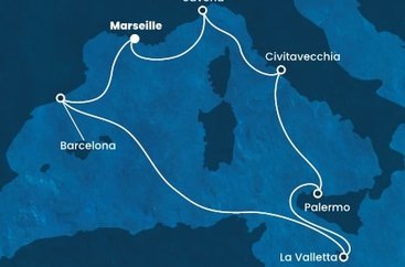 Francúzsko, Taliansko, Malta, Španielsko z Marseille na lodi Costa Fortuna