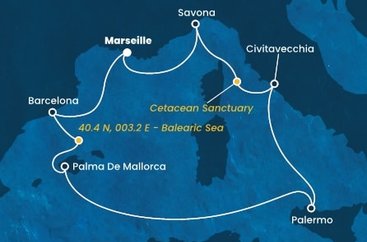 Francúzsko, Španielsko, , Taliansko z Marseille na lodi Costa Toscana