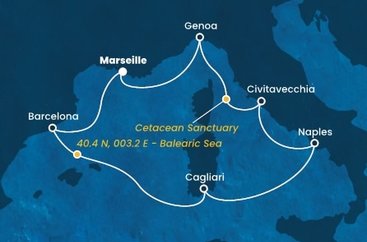 Francúzsko, Španielsko, , Taliansko z Marseille na lodi Costa Smeralda