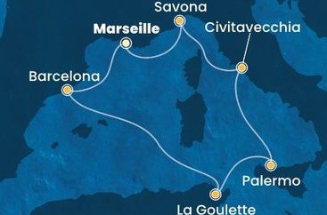 Francúzsko, Španielsko, Tunisko, Taliansko z Marseille na lodi Costa Pacifica