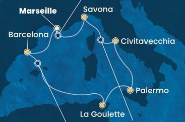 Francúzsko, Španielsko, Tunisko, Taliansko z Marseille na lodi Costa Smeralda