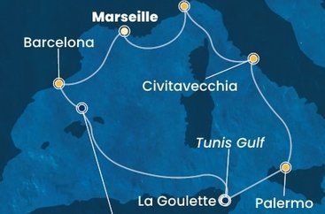 Francúzsko, Španielsko, Tunisko, Taliansko z Marseille na lodi Costa Smeralda