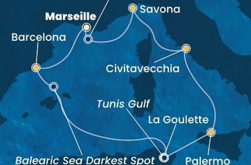 Francúzsko, Španielsko, Tunisko, Taliansko z Marseille na lodi Costa Smeralda