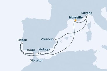 Francúzsko, Španielsko, Portugalsko, Gibraltár, Taliansko z Marseille na lodi Costa Fascinosa