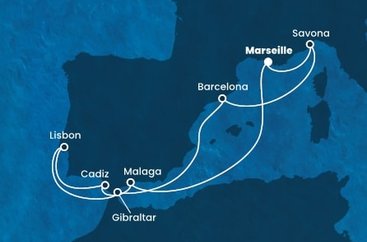 Francúzsko, Taliansko, Španielsko, Gibraltár, Portugalsko z Marseille na lodi Costa Diadema