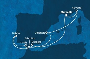 Francúzsko, Španielsko, Portugalsko, Gibraltár, Taliansko z Marseille na lodi Costa Favolosa