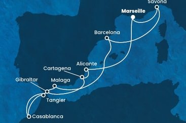 Francúzsko, Taliansko, Španielsko, Maroko, Gibraltár z Marseille na lodi Costa Diadema