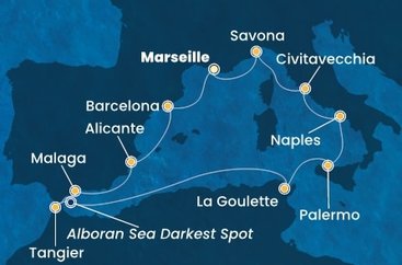 Francúzsko, Španielsko, Maroko, , Tunisko, Sicília, Taliansko z Marseille na lodi Costa Toscana