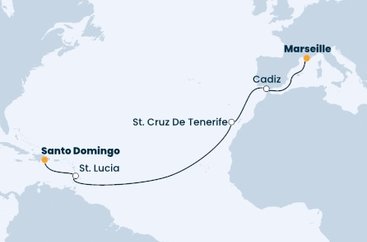 Francúzsko, Španielsko, Svätá Lucia, Dominikánska republika z Marseille na lodi Costa Pacifica