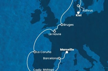 Francúzsko, Španielsko, Belgicko, Nórsko, Dánsko, Nemecko z Marseille na lodi Costa Diadema