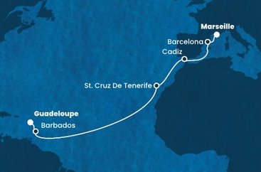 Francúzsko, Španielsko, Barbados, Guadeloupe z Marseille na lodi Costa Fascinosa