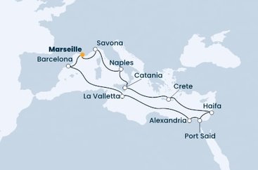 Francúzsko, Taliansko, Grécko, Izrael, Egypt, Malta, Španielsko z Marseille na lodi Costa Pacifica
