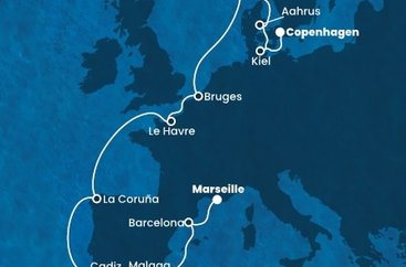 Francúzsko, Španielsko, Belgicko, Nórsko, Dánsko, Nemecko z Marseille na lodi Costa Diadema