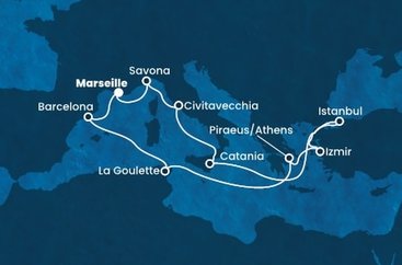 Francúzsko, Taliansko, Turecko, Grécko, Tunisko, Španielsko z Marseille na lodi Costa Fortuna