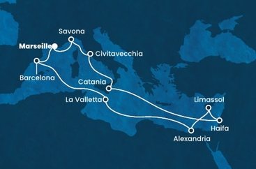 Francúzsko, Taliansko, Izrael, Cyprus, Egypt, Malta, Španielsko z Marseille na lodi Costa Diadema