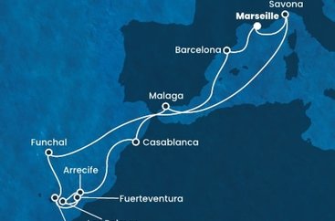 Francúzsko, Taliansko, Španielsko, Maroko, Portugalsko z Marseille na lodi Costa Diadema