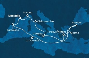 Francúzsko, Taliansko, Grécko, Turecko, Tunisko, Španielsko z Marseille na lodi Costa Fortuna