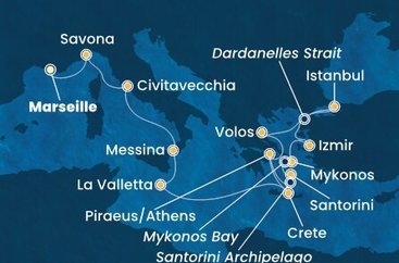 Francúzsko, Taliansko, Sicília, Malta, Kréta, Grécko, Turecko z Marseille na lodi Costa Fortuna