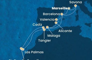 Francúzsko, Španielsko, Maroko, Taliansko z Marseille na lodi Costa Toscana