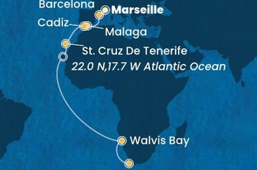 Francúzsko, Španielsko, Namíbia, Juhoafrická republika z Marseille na lodi Costa Smeralda