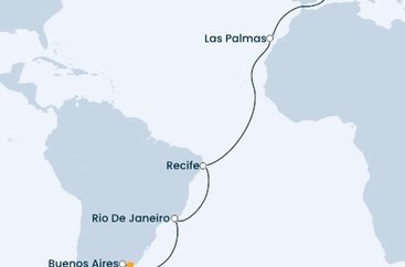 Uruguaj, Argentína, Brazília, Španielsko z Montevidea na lodi Costa Fascinosa