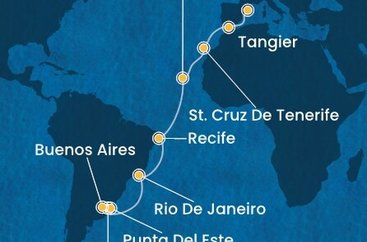 Uruguaj, Argentína, Brazília, Kapverdy, Španielsko, Maroko z Montevidea na lodi Costa Favolosa