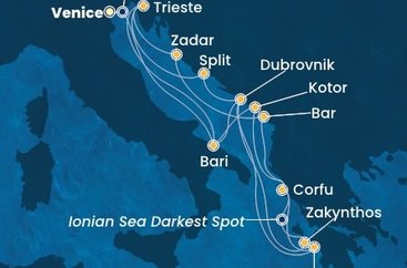Taliansko, Chorvátsko, Grécko, Čierna Hora z Marghery na lodi Costa Deliziosa