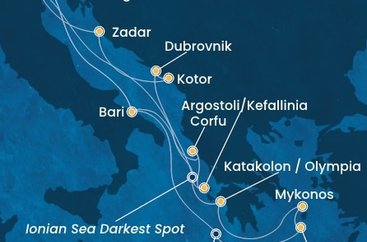 Taliansko, Grécko, Chorvátsko, Čierna Hora z Marghery na lodi Costa Deliziosa