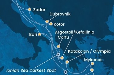 Taliansko, Grécko, Chorvátsko, Čierna Hora z Marghery na lodi Costa Deliziosa