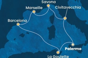 Taliansko, Francúzsko, Španielsko, Tunisko z Palerma na lodi Costa Pacifica