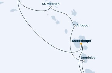 Guadeloupe, Britské Panenské ostrovy, Svatý Martin, Antigua a Barbuda, Dominika, Martinik z Pointe-à-Pitre na lodi Costa Fascinosa