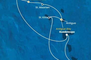 Guadeloupe, Britské Panenské ostrovy, , Svatý Martin, Antigua a Barbuda, Svätý Krištof a Nevis, Martinik z Pointe-à-Pitre na lodi Costa Fortuna