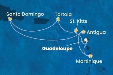 Guadeloupe, Svätý Krištof a Nevis, Britské Panenské ostrovy, Dominikánska republika, Antigua a Barbuda, Martinik z Pointe-à-Pitre na lodi Costa Favolosa