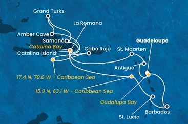 Guadeloupe, , Antigua a Barbuda, Svatý Martin, Dominikánska republika, Veľká Británia, Svätá Lucia, Barbados z Pointe-à-Pitre na lodi Costa Fascinosa