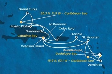 Guadeloupe, , Svatý Martin, Britské Panenské ostrovy, Dominikánska republika, Veľká Británia, Dominika z Pointe-à-Pitre na lodi Costa Fascinosa