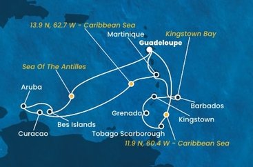 Guadeloupe, , Trinidad a Tobago, Grenada, Svätý Vincent a Grenadiny, Barbados, Martinik, Bonaire, Aruba, Curacao z Pointe-à-Pitre na lodi Costa Fortuna