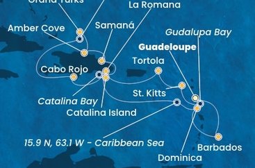 Guadeloupe, Francúzsko, Svätý Krištof a Nevis, Britské Panenské ostrovy, Dominikánska republika, Veľká Británia, Dominika, Barbados z Pointe-à-Pitre na lodi Costa Pacifica